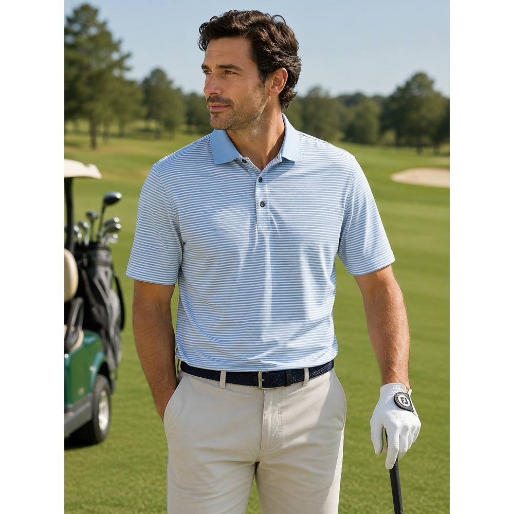 FootJoy Polo Shirt Mens XL Light Blue Striped Short Sleeve ProDry Performance